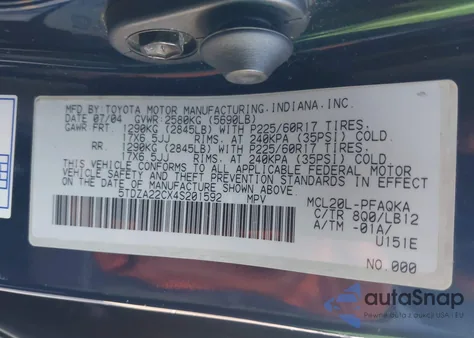 2004 Toyota Sienna from USA, damaged, VIN 5TDVA22CX4F201592